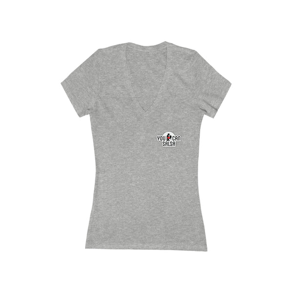 Woman's 'You Can Salsa White Logo' Fitted V-Neck