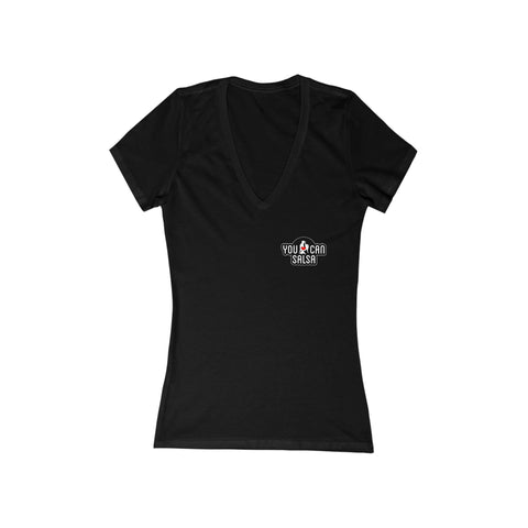 Woman's 'You Can Salsa Black Logo' Fitted V-Neck