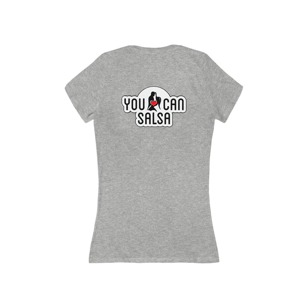 Woman's 'You Can Salsa White Logo' Fitted V-Neck