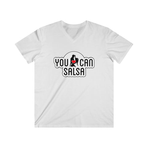 Men's You Can Salsa White Logo Fitted V-Neck