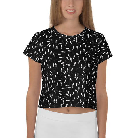 Woman's Black Shoe Print Crop Tee