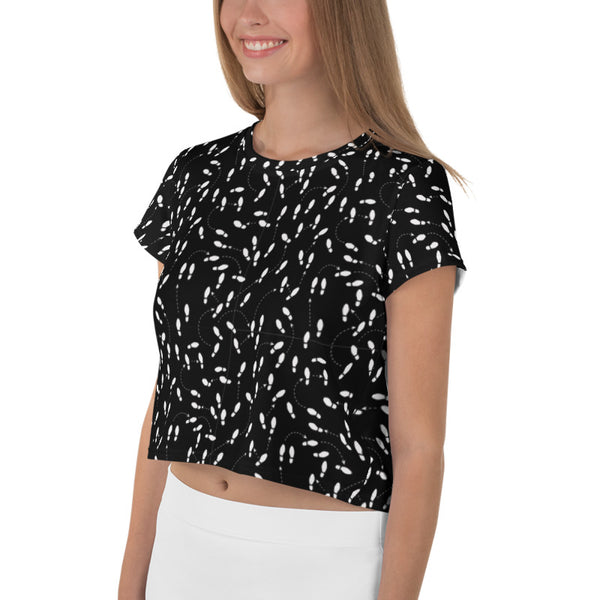 Woman's Black Shoe Print Crop Tee