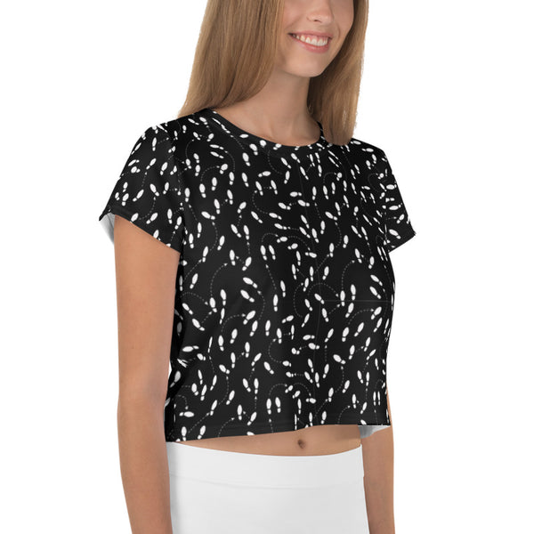 Woman's Black Shoe Print Crop Tee
